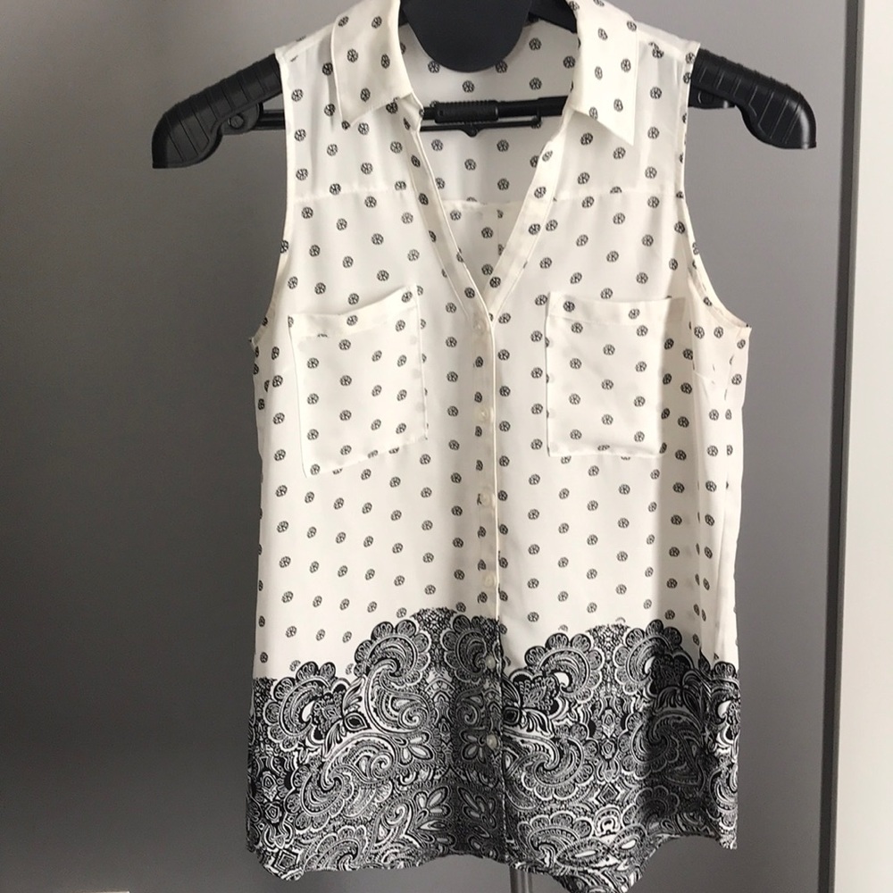 Express tank blouse - size small - white/black